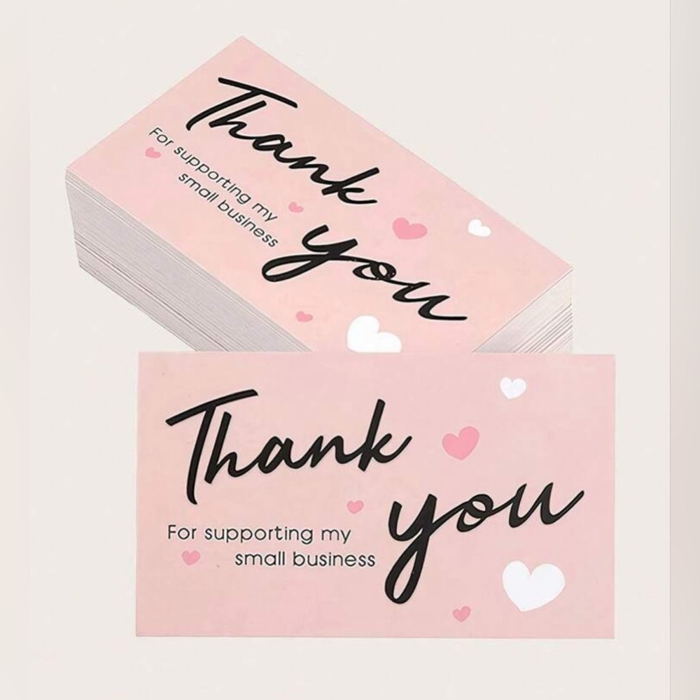 50 pcs 2.12”x3.54” Pink Hearts: Thank You For Supporting My Small Business Cards